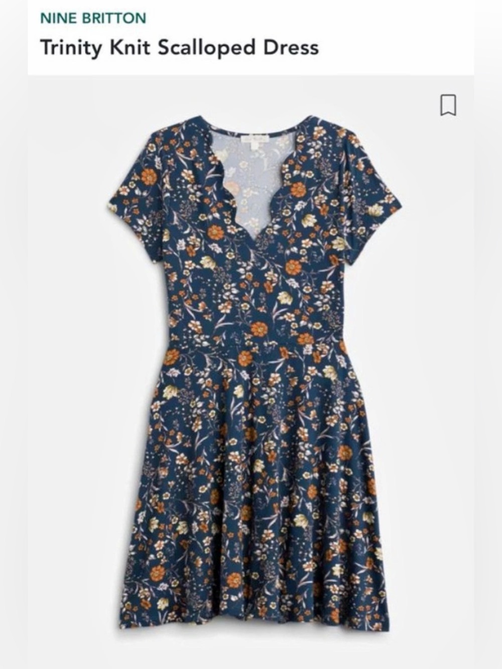 Nine Britton Trinity Knit Scalloped Dress Floral Knit Dress in Blue Size Small